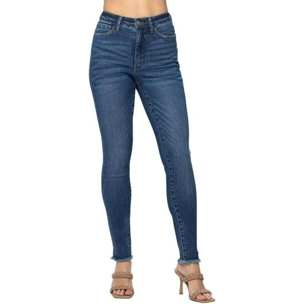 Judy Blue High Waist Tummy Control Side Slit & Fray Hem Skinny Denim 88682